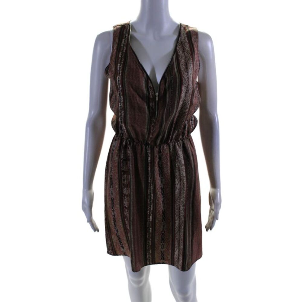 Elle Lauri Womens Striped Sleeveless V Neck A Line Dress Multi Colored Size Smal